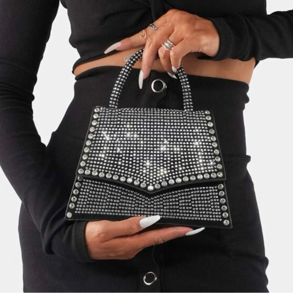 SHEIN Rhinestone Decor Flap Square Bag,